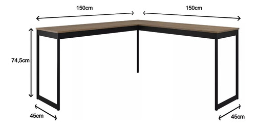 Escrivaninha Mesa Em L Industrial De Canto Nórdico Meslmagn 150x74x45 Vintage Ferro E Madeira Laminado Com Preto Sofa Sogude