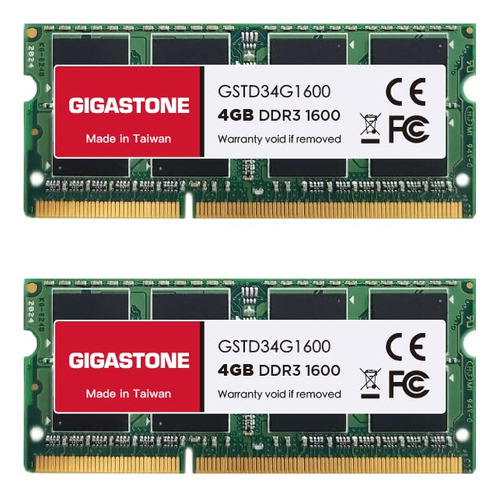 Ram Ddr3 Gigastone Laptop Ram 8gb (2x4gb) Ddr3 8gb Ddr3-1600mhz Pc3-12800 Cl11 1.35v 204 Pines Sin Búfer Sin Ecc Sodimm Para Portátil Módulo De Memoria (solo Portátil)