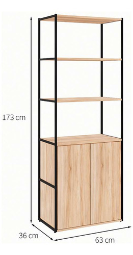 Armário De Escritório Shelf 2 Pt Calvi E Preto 173 Cm Cor Marrom-claro