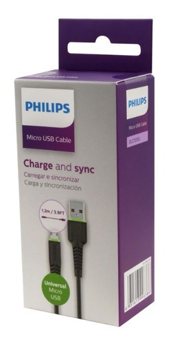Imagen 3 de 5 de Cable De Carga Micro Usb Philips Dlc1530u 1.2mts