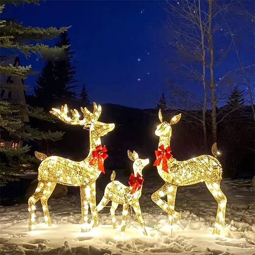 Adornos Navideños En Forma Reno 3 Piezas, Luces Brillantes