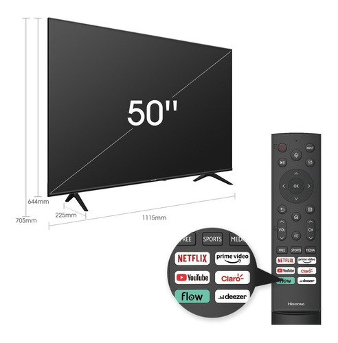 Imagen 3 de 8 de Smart Tv Led Hisense 50a64h Uhd 50