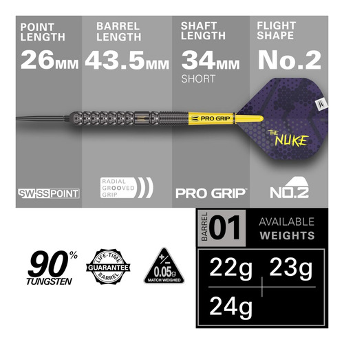 Target Darts Luke Littler G1 23g Juego De Dardos Con Punta Y Negro.