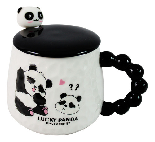 Taza Oso Panda De Ceramica Tapa Y Cuchara Kawaii B-8291 Color Mod 2