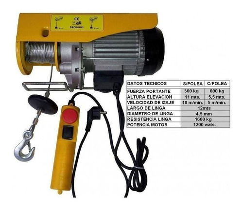 Aparejo Electrico 0600kg 6mts - Ynter Industrial