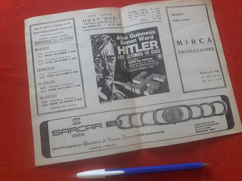 Programa Cine Gran Rex Hitler Los Últimos 10 Dias 1973