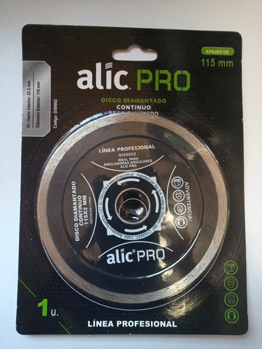 Disco Corte Amoladora 115mm Continuo Alic Alto Rendimiento