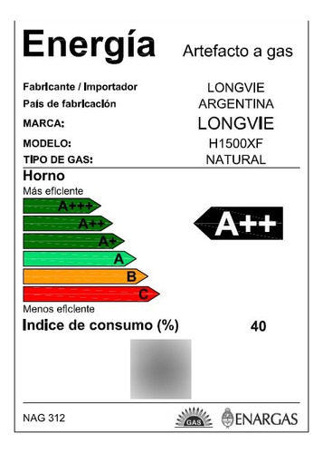 Imagen 2 de 10 de Horno A Gas Longvie H1500xf Con Grill Eléctrico De Empotrar
