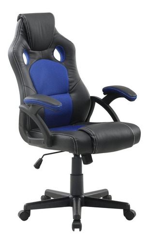 Cadeira de escritório Trevalla TL-CDG-06 gamer ergonômica  preto e azul com estofado de couro sintético