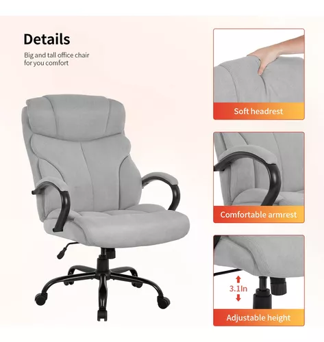 Silla de oficina grande y alta, asiento ancho de 500 libras, silla de  escritorio ergonómica con brazos de apoyo lumbar, respaldo alto, piel  sintética