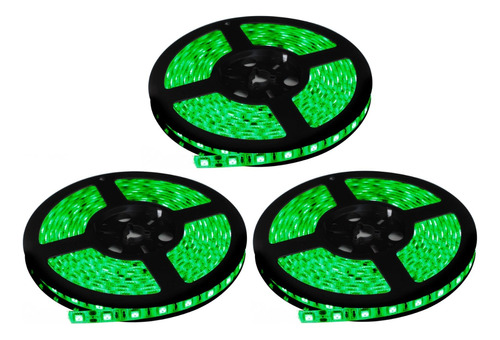 3x Cinta Led Verde Tira 5mts 12v 14w/m 5050 Ip20 60led/m