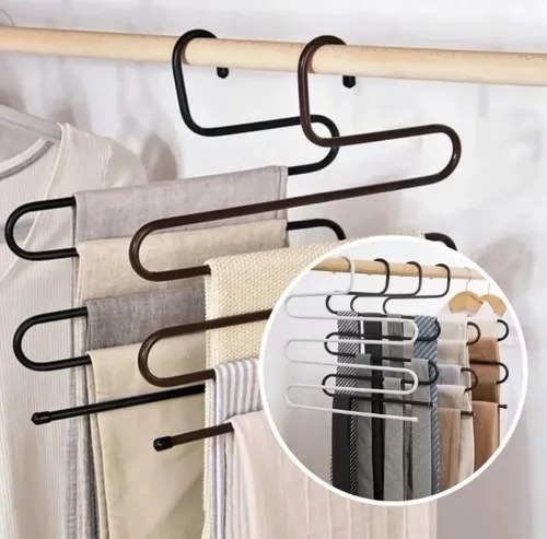 Cabide Para Calças Em Inox Com 5 Divisórias Multifuncional Cor Marrom