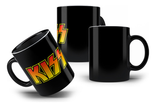 Taza negra de Banda Kiss, clásicos del rock de los 70 y 80