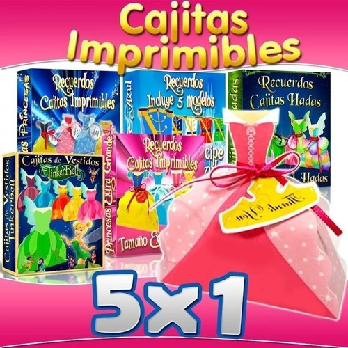 Kit Imprimible Cajitas De Princesas Hadas Y Principes 5x1