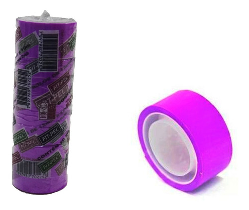 Imagem 3 de 3 de Fita Adesiva 12x10 Durex Colorido Roxo Lilas Pacote Com 10