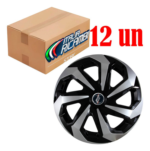 Kit 12 Calotas Elitte 1404 Calota Spider Silver Black Aro 14