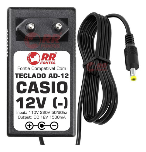 Fonte Dc 12v Para Teclado Casio Ad-12 Cdp-200 Cps-7 Ct-799
