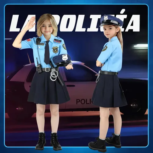Morph Disfraz De Policía Para Niña – Incluye Vestido, Cinturón, Gorra Y Accesorios (Esposas, Silbato, Placa Y Radio) – Tallas 3 A 12 Años