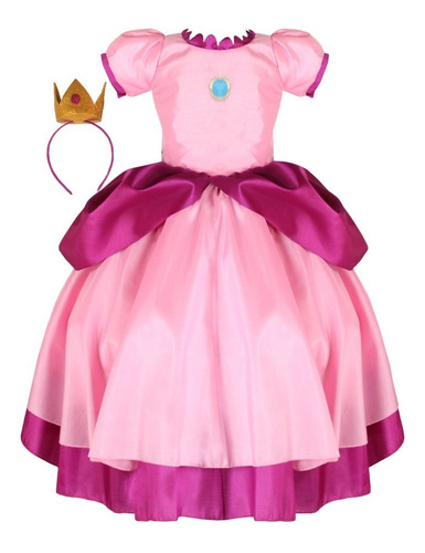 Disfraz Princesa Peach Mario Bros Vestido Niña Elegante