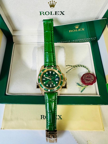 Reloj Rolex Verde Fullset Piedras En Bisel Verde (Usado)