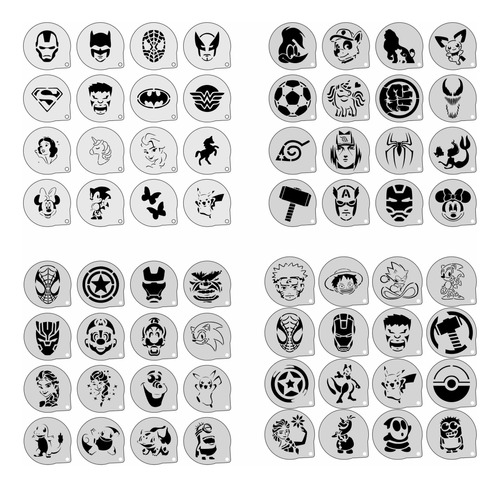 Stencil Personagens Infantis Kit (2) 64 Moldes 7x7cm