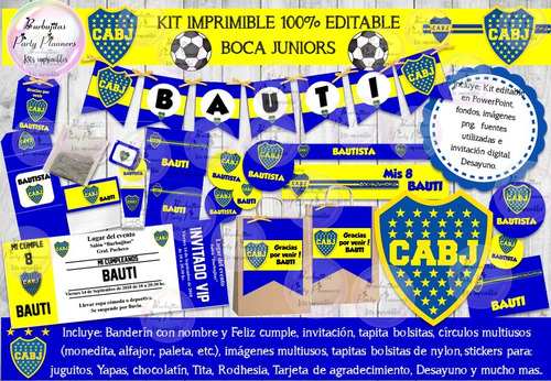 Kit Imprimible Candy Bar Boca Juniors 100% Editable