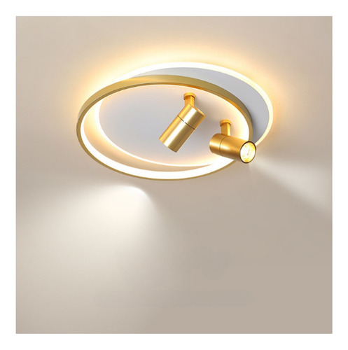 Lustre Luminária Fixo Teto 2 Aneis De Led Dourado Redondo