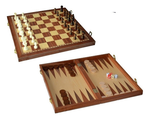 Ajedrez Y Backgammon Tablero Plegable Caja Madera Bisonte