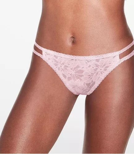 Calcinha Victorias Secret Pink Lace Strappy Thong Icy Topaz