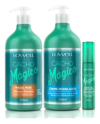Kit Cacho Mágico Shampoo + Creme Modelador + Óleo - Lowell