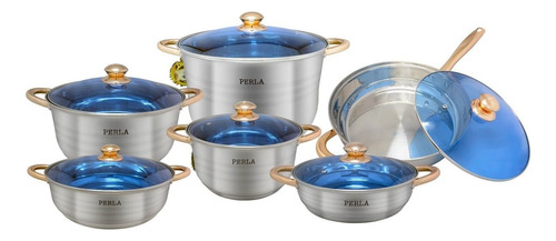 Batería De Cocina Perla Milan Jumbo Pmj12 Color Plateado