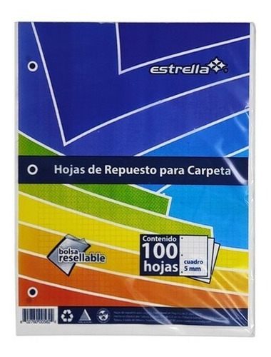 Pack 3 Repuesto Para Carpeta Estrella Cuadro Chico C/100h