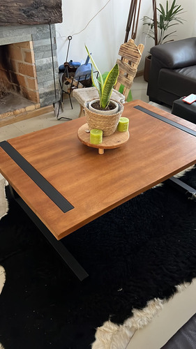 Mesa Ratona De Centro Rectangular Y Madera Y Hierro Living