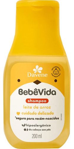  Shampoo Leite De Arroz Bebê Vida 200ml Davene