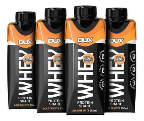 4x Whey Dux Nutrition Shake De 250ml Bebida Lactea Uht Sabor Doce De Leite