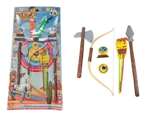 Brinquedo Índio Guerreiro Arco E Flecha 12 Peças Infantil