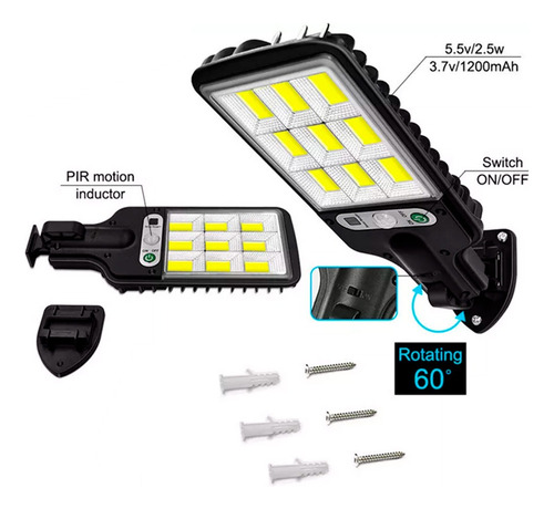 Lámpara Solar Led Pared Sensor Movimiento Intensidad Smart