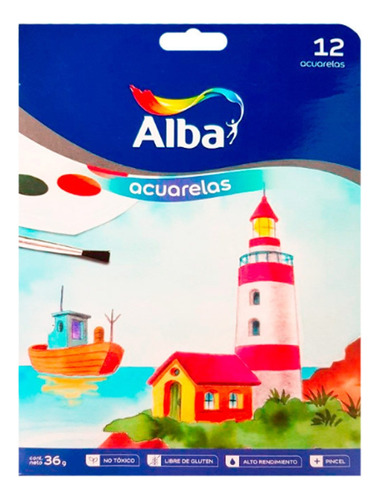 Acuarelas Alba X 12 Colores + Pincel 