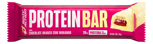 Barra De Proteína Cx 12 Unid. Snacks Protein Bar Bodyaction Sabor Chocolate Branco com Morango