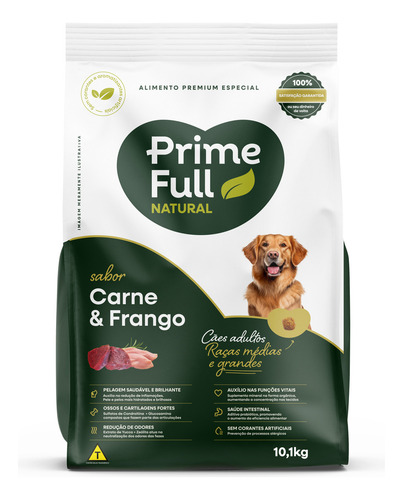 Ração Prime Full Alimento Premium Especial Natural Completo Para Cães Adultos Raças Médias E Grandes 10,1kg