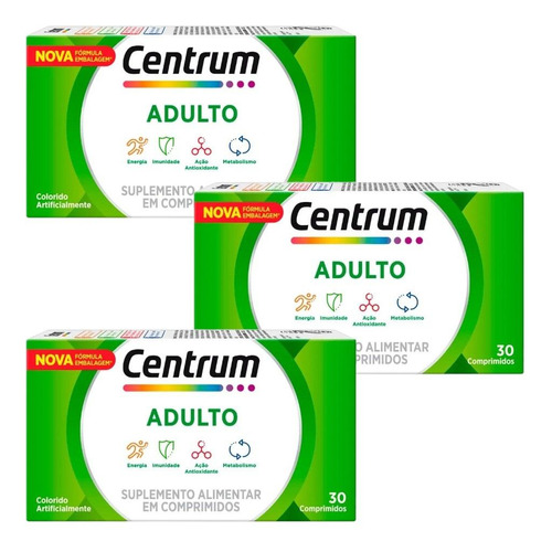 Kit Centrum Adulto Com 3 Caixas De 30 Comprimidos Cada
