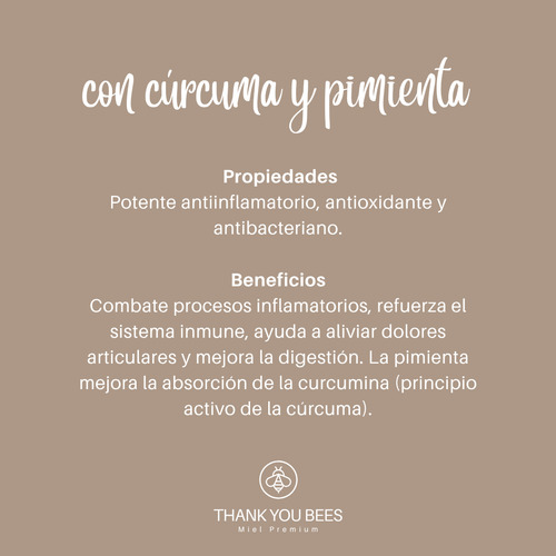 Miel Premium Con Cúrcuma Y Pimienta Thank You Bees X 500g
