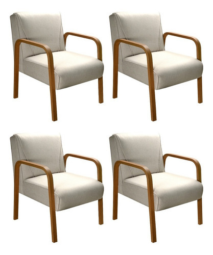 Juego de 4 sillones Anita, decoración de oficina, recepción, lino, color beige 140, diseño de tela para más opciones de color, consulte la penúltima imagen publicitaria