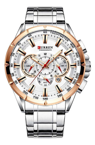 Curren Quartz 8363 correa de reloj blanca de acero inoxidable para hombre, color plateado