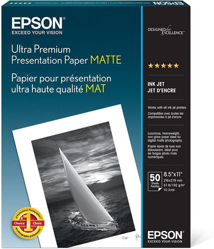 Epson Papel Matte Ultra Premium, Presentacion (8.5x11 Pulga