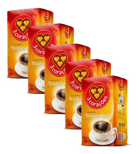 Café Saboroso 3 Corações Tradicional Vácuo 500g Kit 5