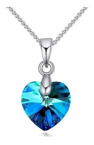 Collar De Plata Para Mujer Cristal Corazón Swarovski Azul