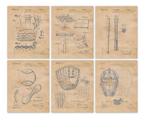 Impresiones De Carteles De Patente De Béisbol Vintage,...