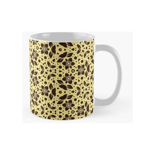 Taza Flores Sobre Fondo Amarillo Patrón Calidad Premium