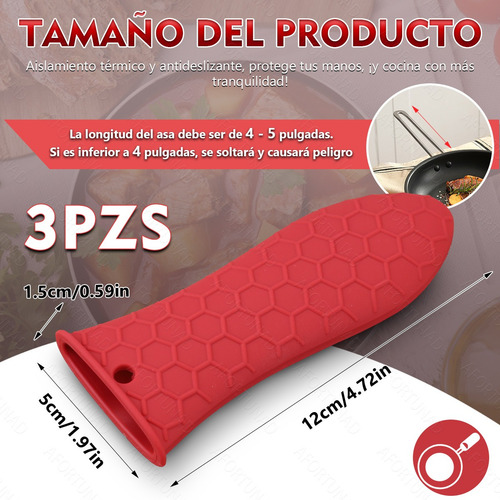 3 Funda Agarradera De Mango Silicón Para Sartén Olla Hierro